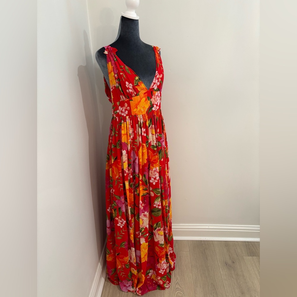 Ronny Kobo Sallee Red Floral Maxi Dress Size L - Picture 2 of 12